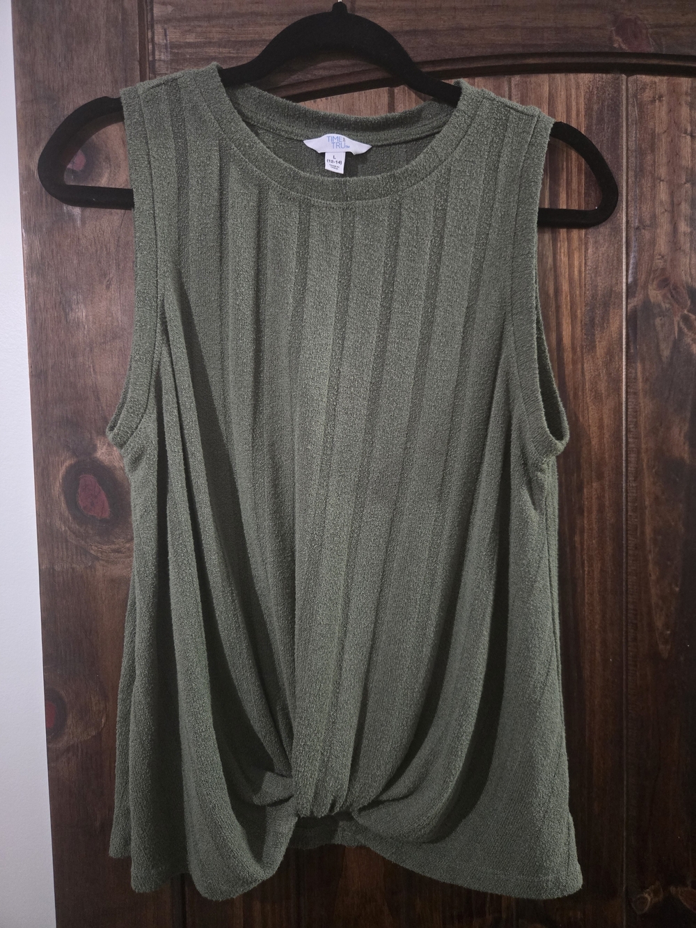 Time and Tru Olive Green Sleeveless Twist-Front Tank
